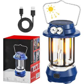 HOMY Blue Solar Lights Camping Essentials LED Lanterns and Rechargeable Headlights + Headlights 5 mid-Mode Set Multi-Purpose nightlights/flashlights Great for Holiday Gifts Super Bright Tent Outdoor