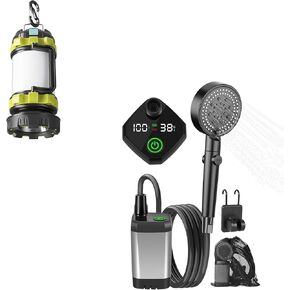 Bundle: Camping Lantern & Camping Shower for Hiking, Outdoor Travelling