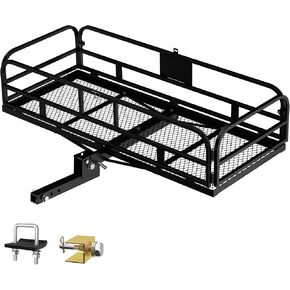 Hitch Mount Cargo Carrier Basket 500 LBS Folding Vehicle Cargo Baskets 60" x 24" x 14" Fits 2" Receiver with 2" Hitch Stabilizer for SUV, Pickup Truck, Trailer