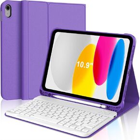iPad 10th Generation Case with Keyboard 10.9", Slim Folio Cover with Pencil Holder, Detachable Wireless Bluetooth Keyboard, Auto Sleep/Wake, Long Battery Life, for New iPad 10th Generation 2022 Black