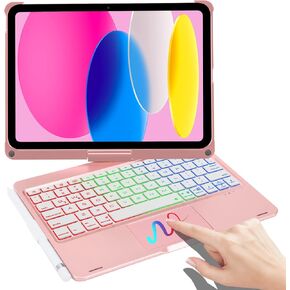 Touchpad Keyboard Case for iPad (A16) 11th Gen 2025/iPad 10th Gen 10.9" 2022 - Multi-Touch Trackpad,7 Color Backlit, 360°Rotatable Smart Case with Trackpad Keyboard for iPad 11th /10th Gen – Rose Gold