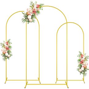 FOTSHARER Gold Arch Backdrop Stand Set - 3 Metal Arch Stands (6FT, 6.6FT, 7.2FT) for Wedding Arches, Balloon Arches, Party Decorations