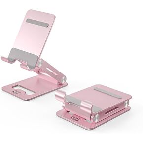 Minthouz Phone Stand,Foldable & Adjustable Compact Aluminum Anti-Slip Pads, for Office Kindle Compatible Mobile Devices iPad Pro/Air/Mini/iPhone 16 15 Pro Maxand More 4.7''-7.9'' Smart Phones-Pink