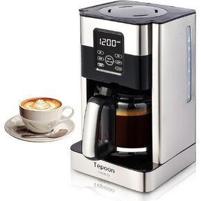 Coffee Maker, 12-Cup Glass Carafe, Programmable, Touch Screen, Keep Hot Plate,Reusable Filter, Stainless Steel