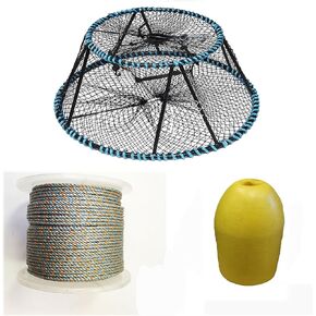 KUFA Sports Tower Style Prawn Trap with 400' Rope, Yellow Float and Vented Bait Jar Combo (CT130+LQ4+F13Y)