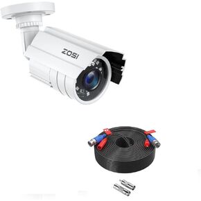 ZOSI 1080P 2.0MP HD 1920TVL Hybrid 4-in-1 TVI/CVI/AHD/960H CVBS CCTV Security Camera Indoor Outdoor, 80ft Night Vision,Aluminum Metal Cam &1 Pack 100ft 30m 2-in-1 Video Power Cable