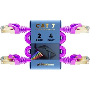 Cat 7 Ethernet Cable 4 ft - (2 Pack) High-Speed Cat7 Internet & Network LAN Patch Cables, RJ45 Connectors - Perfect for Gaming, Streaming, and More (Purple)