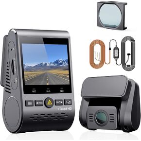 VIOFO 2K Dual Dash Cam Bundle - A129 Plus Duo with 1440P Front & 1080P Rear, GPS, HDR, Parking Mode Kit for Low Voltage Protection, and CPL Filter for Reduced Glare Enhanced Color