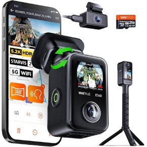 【Bundle: Vantrue E360 ACE 5.2K 360° Panoramic Dash Cam + 256GB microSD Card】Handheld Camera, STARVIS 2, HDR, IR Night Vision, Front Rear Inside Dashcam, LTE Support, Voice/Touch Control, Parking Mode