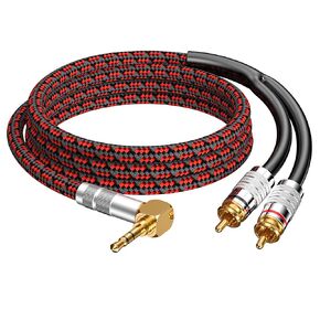 RCA to 3.5mm Cable 6.5FT, Right Angle Aux to RCA Headphone Male to Male Jack Adapter Audiophile Braided Audio Y Cord for Smartphones,Tablets,Speakers,MP3,HDTV
