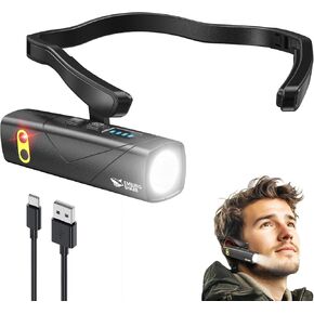 مُعاد شحن مصفرة أسماك Smiling Smiling ، 2025 مصباح رأس جديد مثبت على الأذن 1000 Lumen مع مستشعر الحركة و 5 أوضاع في عصابة الرأس البيضاء والأحمر للبالغين للتخييم.