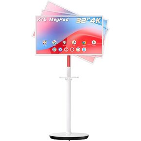 32 Inch MegPad 4K Touchscreen Smart Portable Monitor with Android 13 Google EDLA-Certified, 9500mAh Built-in Battery Mobile Screen on Wheels, Wireless Remote Control, 8+128GB Octa-coreCPU