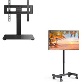 Perlegear Mobile TV Cart, Rolling TV Stand for 13-50 inch TVs with 30° Tilt Universal TV Cart for LED/LCD/OLED TV Height Adjustable