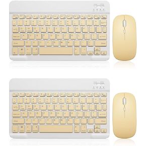 2 Pack Bluetooth Keyboard and Mouse Combo Rechargeable Portable Wireless Keyboard Mouse Set for Apple iPad iPhone iOS 13 and Above Samsung Tablet Phone Smartphone Android Windows (10 inch Yellow)