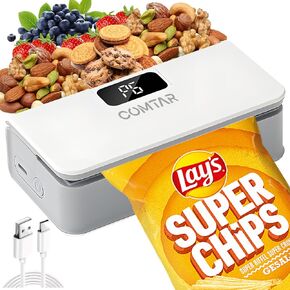 Upgraded Mini Bag Sealer with Cutter, Rechargeable Handheld Heat Sealer, 6 Time Modes & LED Display, Magnetic Portable Resealer for Chip Bags, Snacks, Plastic & Food Storage Bags