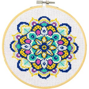 DIAMOND DOTZ Kits - No Count Cross Stitch Flutterby Mandala: Stamped Cross Stitch Kits for Adults with Stunning Cross Stitch Patterns for a Relaxing and Creative Craft Project