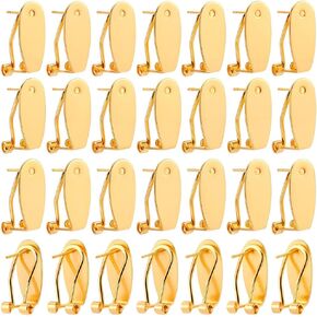 1 Box 30Pcs Clip Earring Post Fingernail Earring Post Backs Gold Brass French Hoop Studs Earring Blank with Flat Pad Posts Findings for Jewelry Making Supplies DIY Diamond Resin Earrings