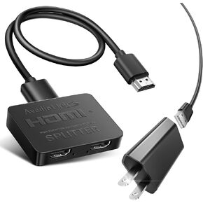 avedio links 4K HDMI Splitter 1 in 2 Out Mirror only[with 4 Ft HDMI Cable and Power Adapter], HDMI Splitter for Dual Monitors Not Extend Different Screen, Support Full HD 1080P 3D for Fire Stick