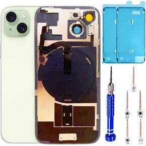 15 Back Glass Replacement Kit with Plate & Flex Cable and All Parts, Black, 6.1 Inch for iPhone 15 Back Cover Glass, with Repair Tools (Black)
