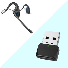 iDIGMALL G2 Headset + U2 Dongle, Bluetooth Headset w/USB Audio Dongle, Open Ear Headset w/Noise Canceling Mic for Computer Phones PC, Wireless Stereo Headphones for Home Office Working, 10H