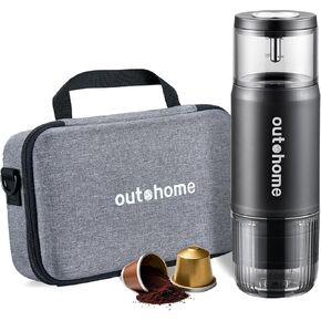 Portable Electric Espresso Machine,15 Bar Self Heating Outdoor Coffee Maker, Travel Coffee Machine for Camping With Ground Coffee and NS Capsule for RV, Office,Car Coffee with carry Bag