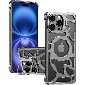 Miimall Phone Case لـ iPhone 16 Pro ، Kickstand المدمج ، متوافق مع Magsafe ، تصميم الإطار المعدني من الألومنيوم ، غطاء مقاوم للصدمات العسكرية من أجل iPhone 16 Pro Case Gray