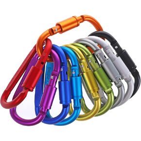 10 Pack Aluminum D Key Rings Clips Locking Carabiner for Hiking Camping Fishing and Outdoor Use Multicolored