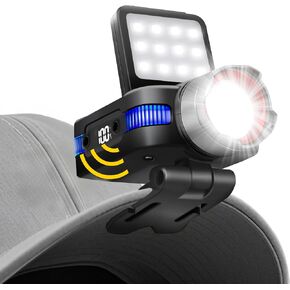 ISUNMEA Hard Hat Clip Lights, 2-Pack 800lm Rechargeable Clip on Cap Lights, 180° Adjustable Waterproof Bright Headlamp Flashlight Led Hat Light for Running, Fishing, Camping, Hunting, Working