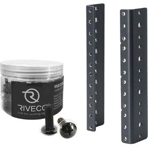 RIVECO 2 PCS 4U Rack Rails, Tapered Holes Rack Mount Rails for Recording & Network Wooden Cabinet Mounting, 3.0 mm Thickness Steel Heavy Duty & 10-32 Rack Screws 100 PCS