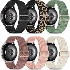 Stretchy Bands Compatible with Samsung Galaxy Watch 7 6 4 5 Band 40mm 44mm/Watch 6 4 Classic 47mm 43mm 42mm 46mm/5 Pro/FE/Active 2, 6 Pack 20mm Nylon Sport Strap for Galaxy Watch 7 Band Women Men