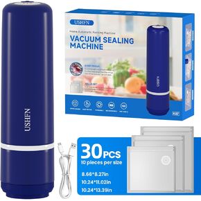 Vacuum Sealer,Portable Vacuum Sealer for food,Vacuum Machine with 3 sizes of Vacuum Storage Bags and 10 per size(Vacuum Sealers+ 30 reusable vacuum seal bags)