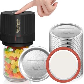 Electric Mason Jar Vacuum Sealer Kit & Mason Jar Lids and Rings 48Pcs/24 Sets for Wide Mouth