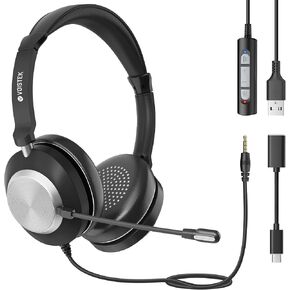 USB Headset with Mic for PC Laptop,USB-C Wired On Ear Computer Headphones with Noise Cancelling Microphone,in-line Control for Office Work,Call Center,Video Meeting（Black）