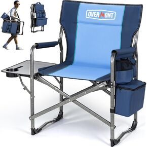 Overmont Oversized Lightweight Camping Chair - Heavy Duty Foldable Directors Chairs with Side Table & Cooler Bag for Outside Camp Beach Picnic Lawn and Fishing Supports 400lbs (BlackGrey)