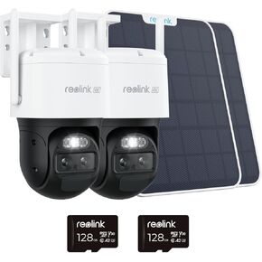 REOLINK TrackMix LTE + Solar Panel (2 Pack Bundle) 4K Dual Lens Cellular Security Camera, 4G LTE Auto Tracking, No WiFi Solar Powered, SIM Card Included, 6X Hybrid Zoom, 8MP Color Night Vision