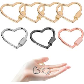 7Pcs Heart Shaped Carabiner, Metal Screw Heart Keychain Clip