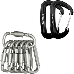 6 pcs Light Carabiners and 2 pcs of 12kN Hammock Carabiners Aluminium Alloy
