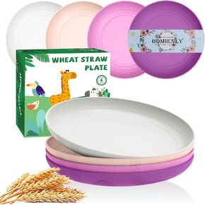 Homienly Wheat Straw Plates, Deep Dinner Plates Set of 4, Lightweight Unbreakable Plate Set - 10 Inch Microwave and Dishwasher Safe Plates for Camping, RV, Patio, Kitchen Dishes - Memphis Color