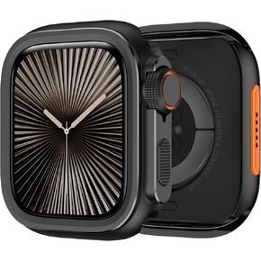 2 in 1 Rugged Case Compatible with Apple Watch Series 9 8 7 45mm, [Turn 45mm into Ultra2/1] with Back Cover Metal Thin Frame Bumper Protective Cover for iWatch 45mm, Black