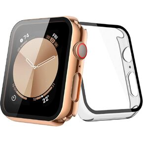 [2 Pack] JULK Rose Gold Case with Tempered Glass Screen Protector for New Apple Watch SE (2024) 40mm, Slim Bumper with HD Glass, Hard PC Cover for iWatch Series SE/6/5/4 40mm(1Rose Gold+1Clear)