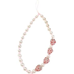 Strawberry Beaded Phone Charm Cute Phone Case Lanyard Aesthetic Cell Phone String Delicate Mobile Phone Straps for Women Girls White Pink