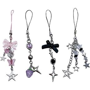 4Pcs Cute Bowknot Star Phone Charm Straps Car Keys Hanging Pendants Sweet Bag Decoration Lanyard Purse Accessories Bag Pendant Charm Decoration