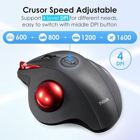 SANWA 2.4G Wireless Trackball Mouse, Optical Ergonomic Rollerball Mice, Programmable Silent Buttons, USB-A & Type-C Receiver, Thumb Control, 4 DPI, Rechargeable Compatible for PC, Mac, Windows, Laptop in Kuwait