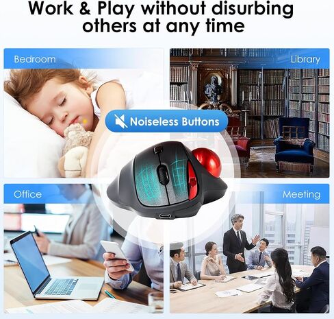 SANWA 2.4G Wireless Trackball Mouse, Optical Ergonomic Rollerball Mice, Programmable Silent Buttons, USB-A & Type-C Receiver, Thumb Control, 4 DPI, Rechargeable Compatible for PC, Mac, Windows, Laptop in Kuwait