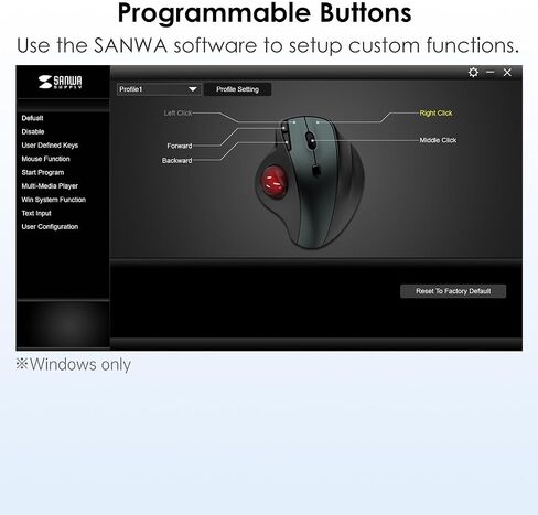SANWA 2.4G Wireless Trackball Mouse, Optical Ergonomic Rollerball Mice, Programmable Silent Buttons, USB-A & Type-C Receiver, Thumb Control, 4 DPI, Rechargeable Compatible for PC, Mac, Windows, Laptop in Kuwait