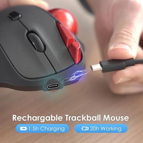 SANWA 2.4G Wireless Trackball Mouse, Optical Ergonomic Rollerball Mice, Programmable Silent Buttons, USB-A & Type-C Receiver, Thumb Control, 4 DPI, Rechargeable Compatible for PC, Mac, Windows, Laptop in Kuwait