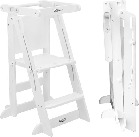 Little Partners Learning Tower Foldable Toddler Tower - Learn 'N Fold Toddler Kitchen Stool for Kids 2 to 6, Folding Toddler Tower (Grey w/Natural) in Saudi Arabia