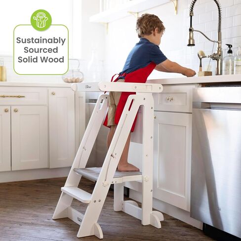 Little Partners Learning Tower Foldable Toddler Tower - Learn 'N Fold Toddler Kitchen Stool for Kids 2 to 6, Folding Toddler Tower (Grey w/Natural) in Saudi Arabia
