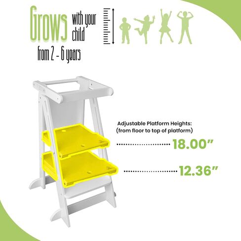 Little Partners Learning Tower Foldable Toddler Tower - Learn 'N Fold Toddler Kitchen Stool for Kids 2 to 6, Folding Toddler Tower (Grey w/Natural) in Saudi Arabia