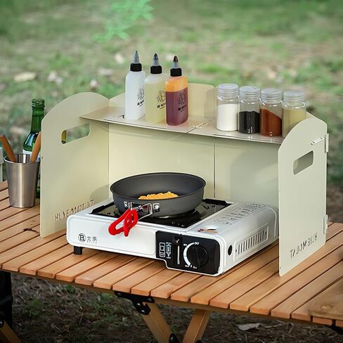 Outdoor Wind Deflector,Cassette Stove Folding Wind Deflector, Steel Windproof Hood for Stove, Gas Stove Wind Deflector, Camping Thickened Stove Ring, Portable 4 Plates Wind Blocker (Khaki) in Saudi Arabia